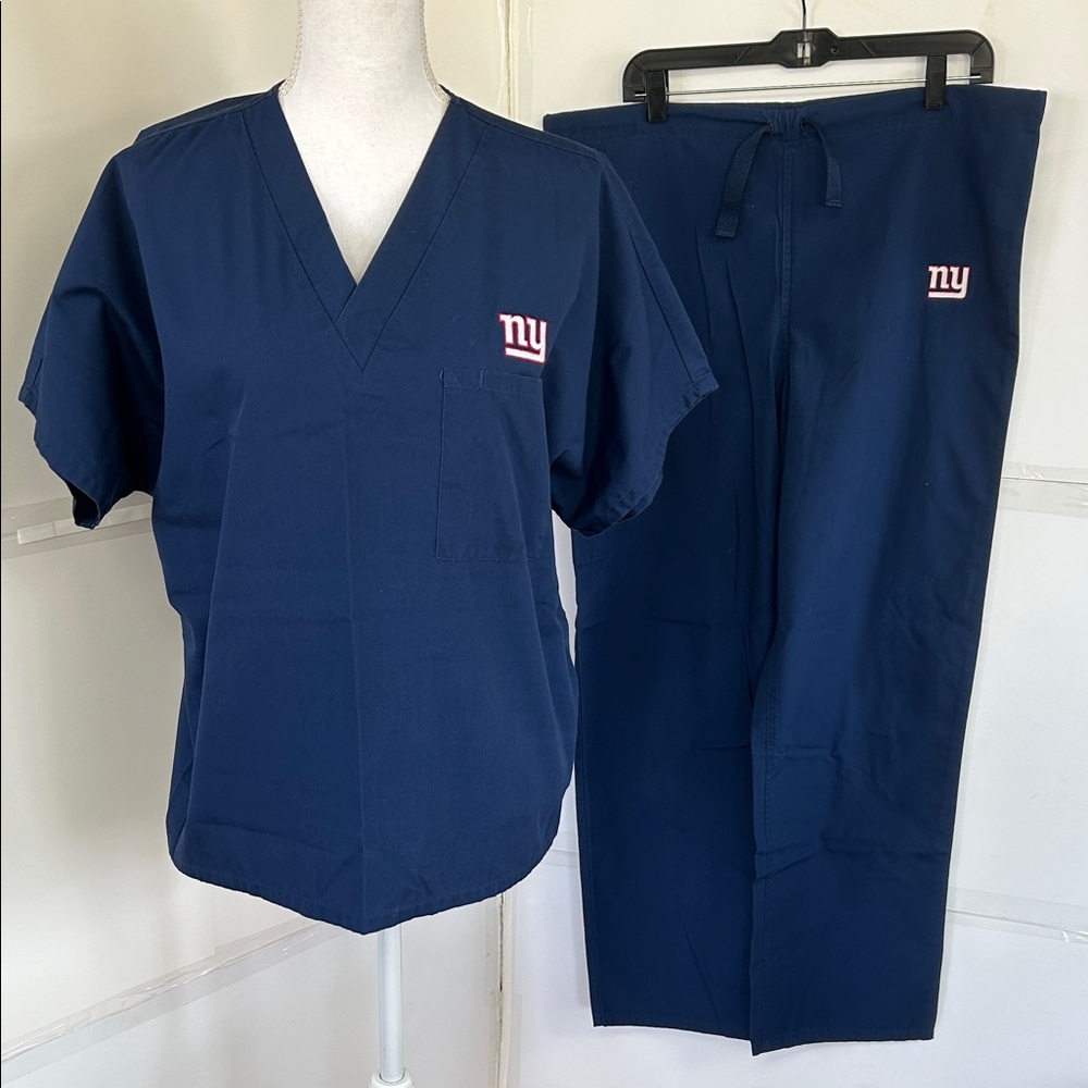 NFL Women's Navy Blue Scrub Set with NY Logo
